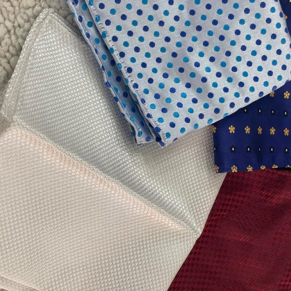 Men's Pocket Squares Assorted Polka dot, Solid, Floral, Silk & 3 Cotton 7 pc lot - Picture 2 of 5